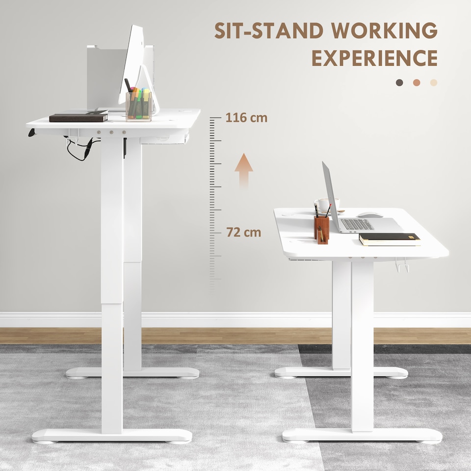 image 1 of Vinsetto Electric Standing Desk, 120 x 60cm Height Adjustable Sit Stand Desk with 4 Memory Presets, Collision Avoidance and Overheat Protection for Home Office, White