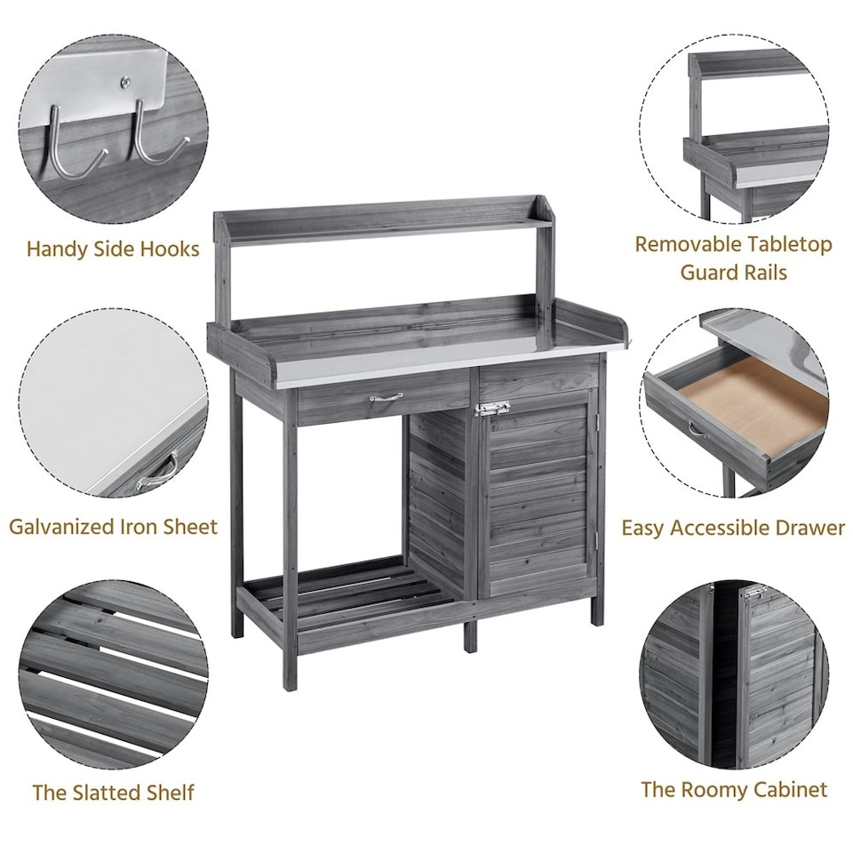 image 1 of Yaheetech Potting Bench Table Work Bench Metal Tabletop