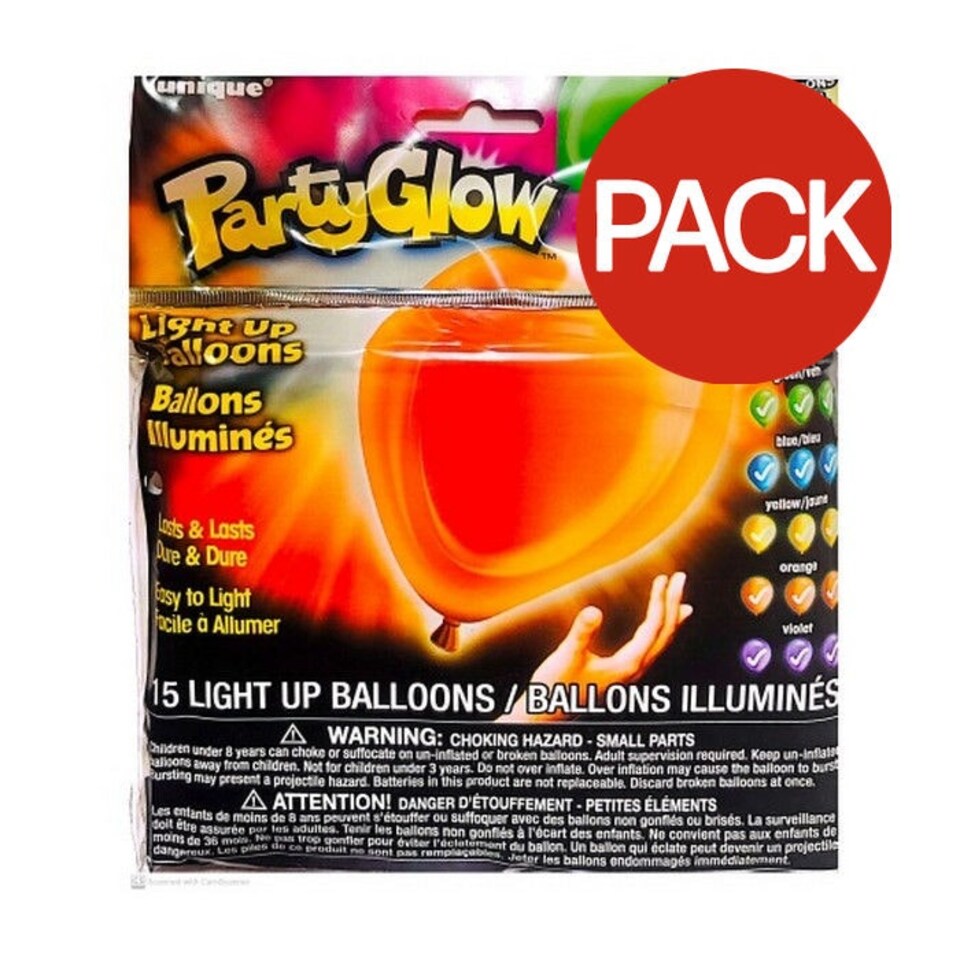 Unique Party Latex Light Up LED Balloons (Pack of 15) - Multicoloured - One Size