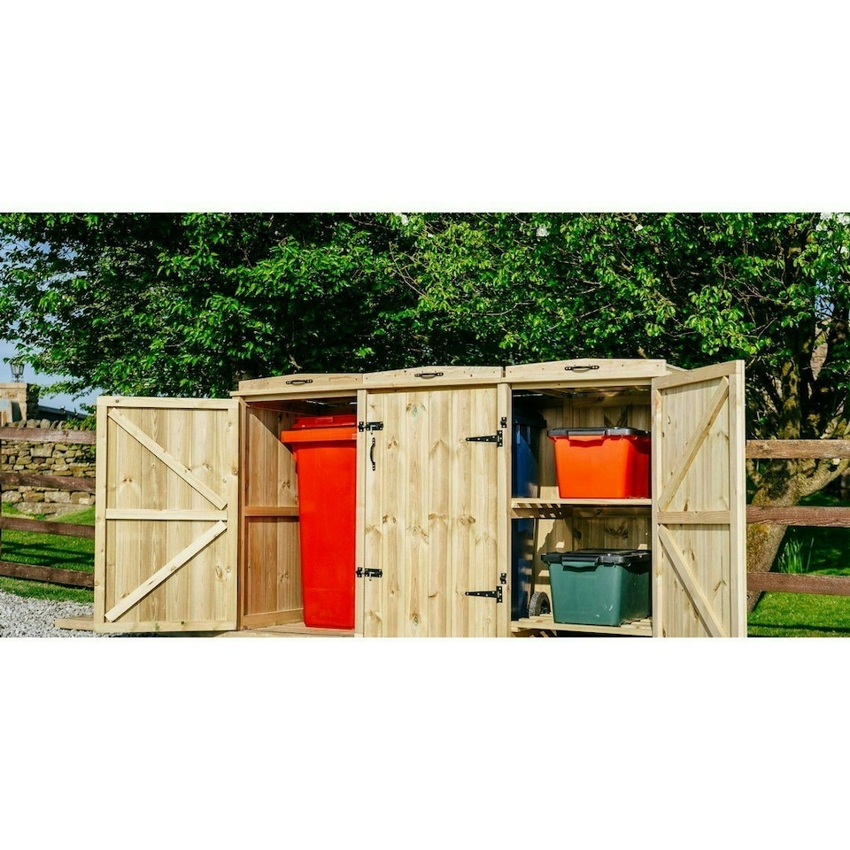 image 1 of Chatburn 2 Wheelie Bin/2 Recycle Box Store - L80.4 x W203 x H120 cm - Fits 2 x 180L or 2 x 240L Wheelie Bins & 2 x Recycle Boxes Brown