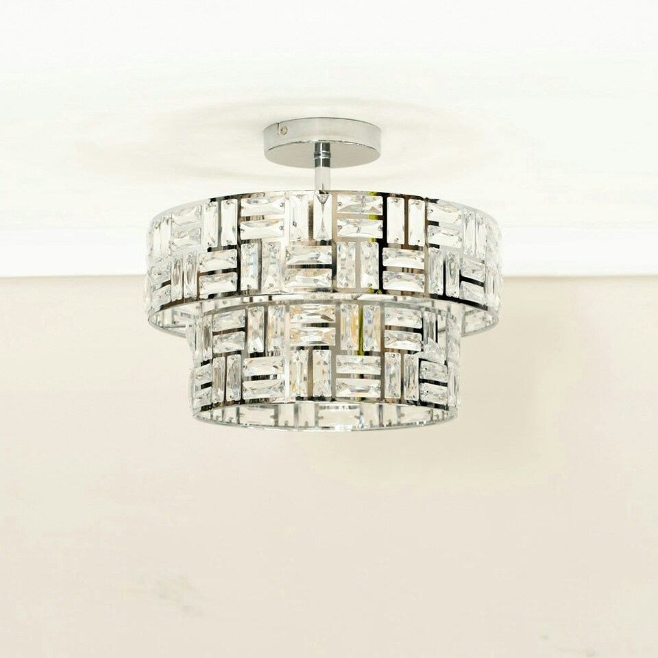 image 1 of ValueLights Elise Silver Acrylic Jewel Two Tier Ceiling Pendant Light