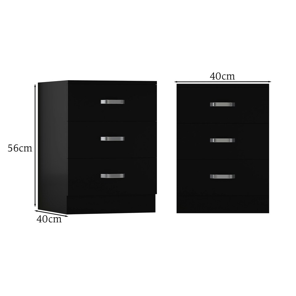 image 1 of FWStyle Tunis 3 Drawer Bedside Chest Matt Black