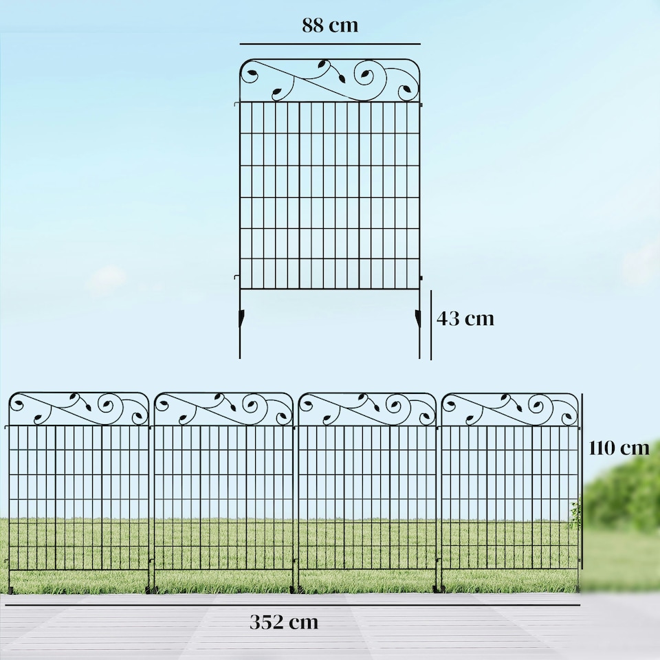 image 1 of Outsunny Decorative Garden Fencing 4PCs 43in x 11.5ft Metal Border Edging
