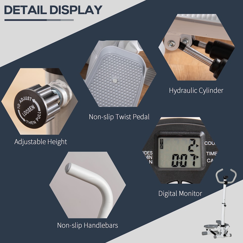 image 1 of HOMCOM Adjustable Twist Stepper Step Machine For Home Gym Aerobic Workout