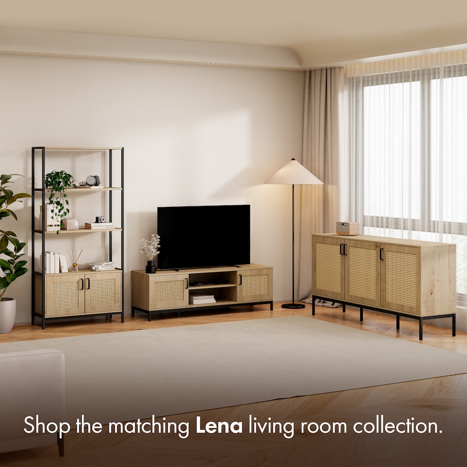 image 1 of Vonhaus Lena Rattan Effect Bookcase with 3 Open Shelves for Living Room | Brown
