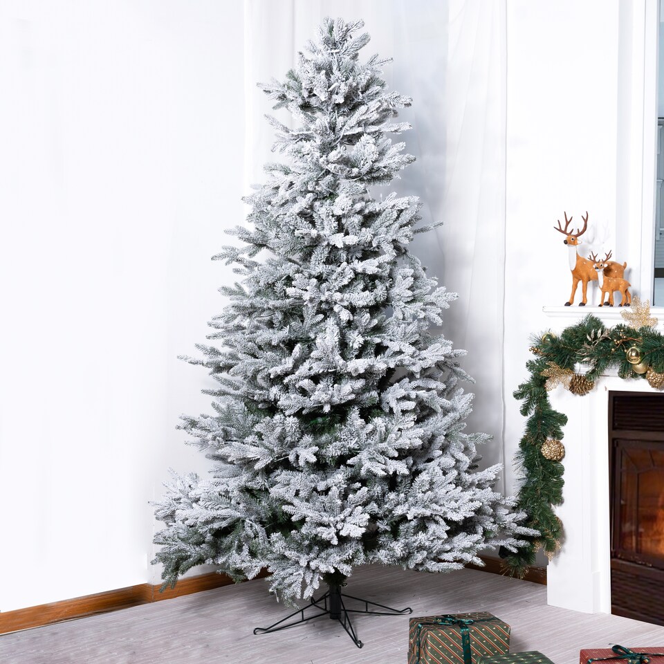 image 1 of Abrihome 7ft Noble Fir Christmas Tree with 1,074 Branch Tips, Snow Covered Artificial Xmas Tree