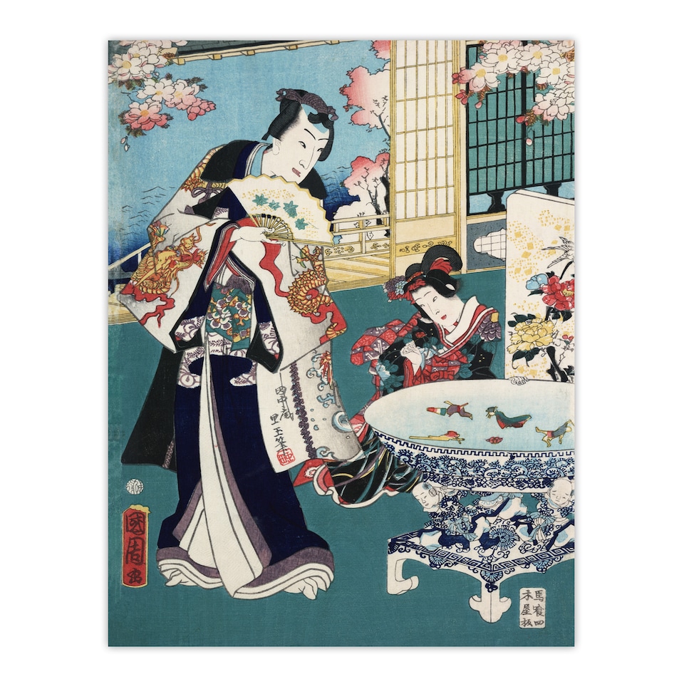 image 1 of Toyohara Kunichika Framed Wall Art Print Spring Outing in a Villa Home Décor