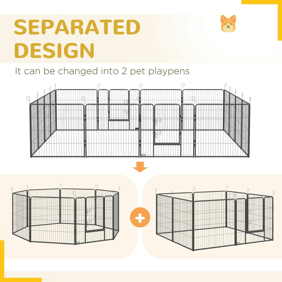 image 1 of PawHut 16 Panels Heavy Duty Puppy Play Pen for Small, Medium Dogs 80Hcm