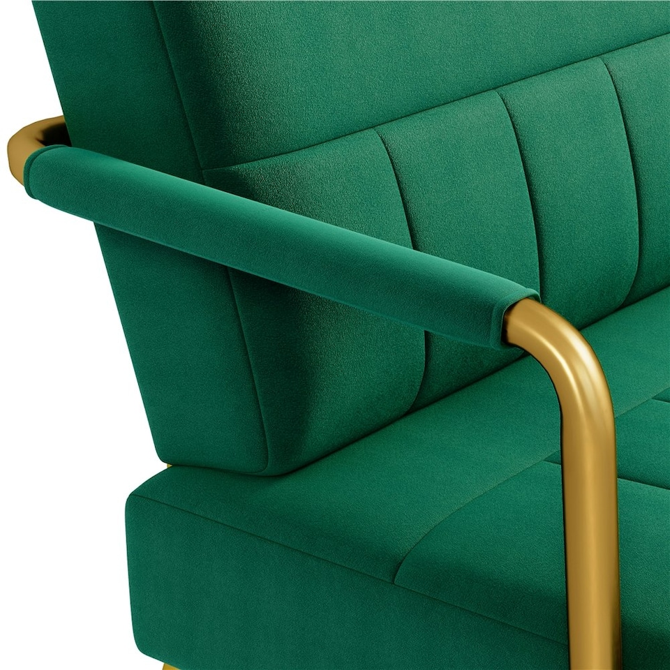 image 1 of Yaheetech Upholstered Sofa Couch with Gold-tone Metal Arms and Legs Green