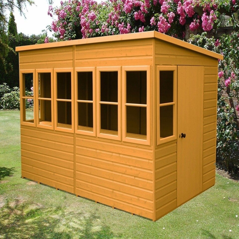 image 1 of Sun Pent 10 x 10 Feet Single Door with Eight Windows Dip Treated Wooden Garden Potting Shed Brown