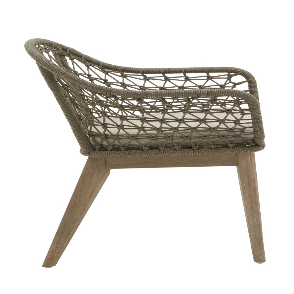 image 1 of Interiors by Premier Rattan Armchair, Airy Single Chair with Grey Cushioning Dining Chair, Wooden Legs Outdoor Chair, Hand-woven