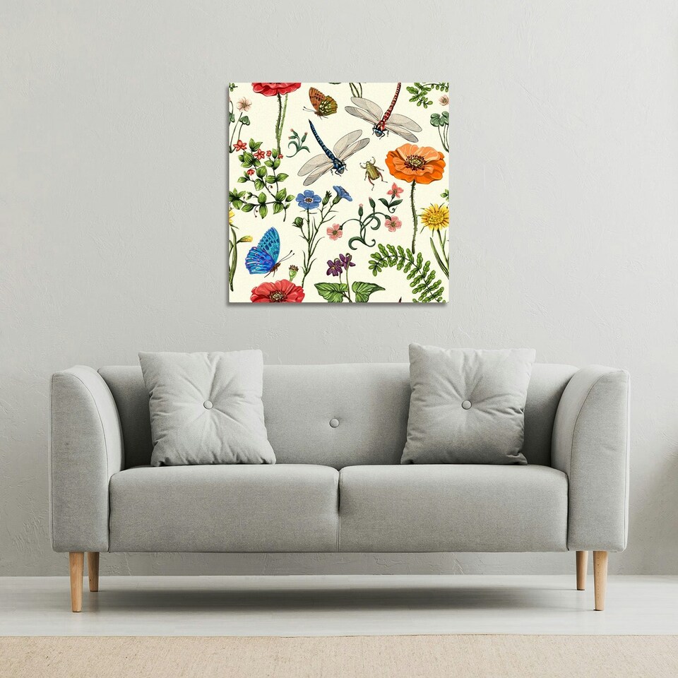 image 1 of Flowers & Insects (Canvas Print) 101 x 101 x 4cm