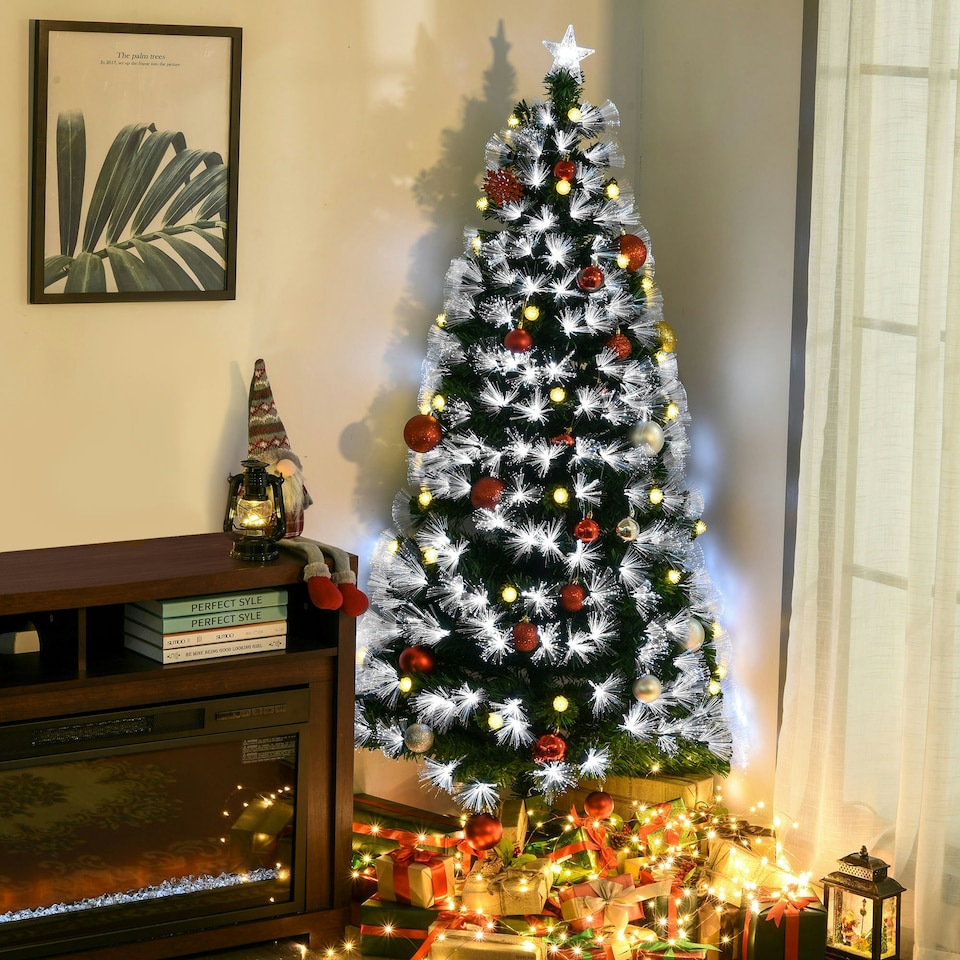 image 1 of HOMCOM 6ft White Light Artificial Christmas Tree w/ 230 LED Star Topper Tri-Base