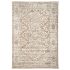KUKOON Neutral Beige Geometric Medallion Bordered Rug 60cm x 110cm Cream