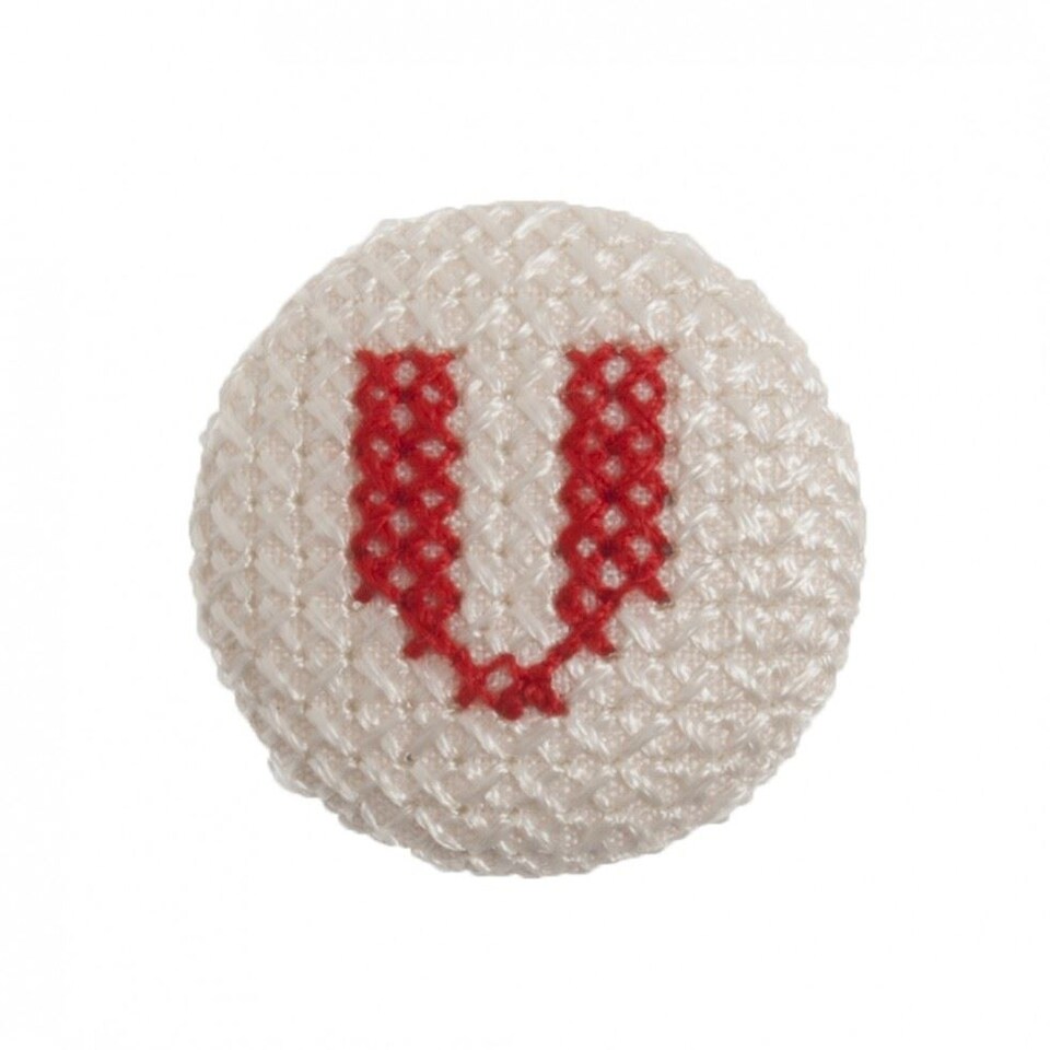 Trimits Red on White Letter V 25mm Cross Stitch Alphabet Buttons for Dressmaking - each