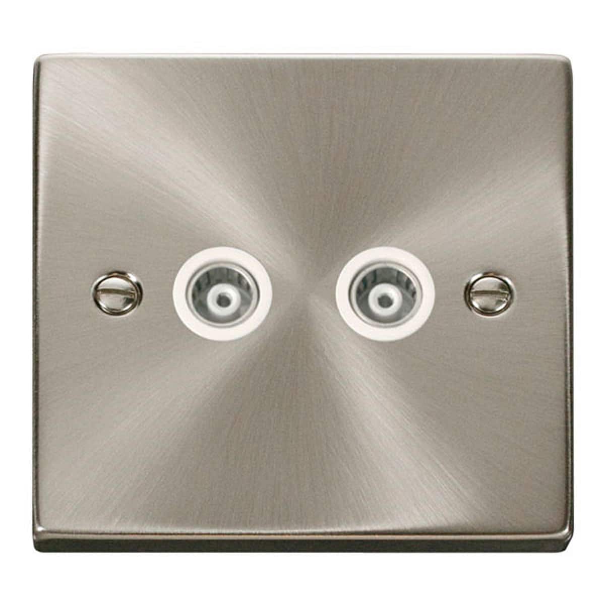 SE Home Satin / Brushed Chrome Twin Isolated Coaxial Socket in Metallic Silver