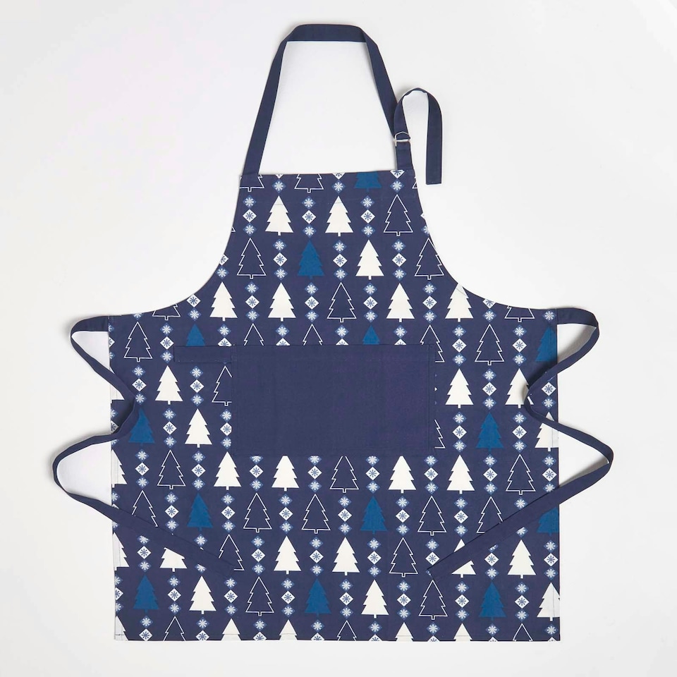image 1 of Homescapes Blue Winterland Christmas Apron | Blue | One Size