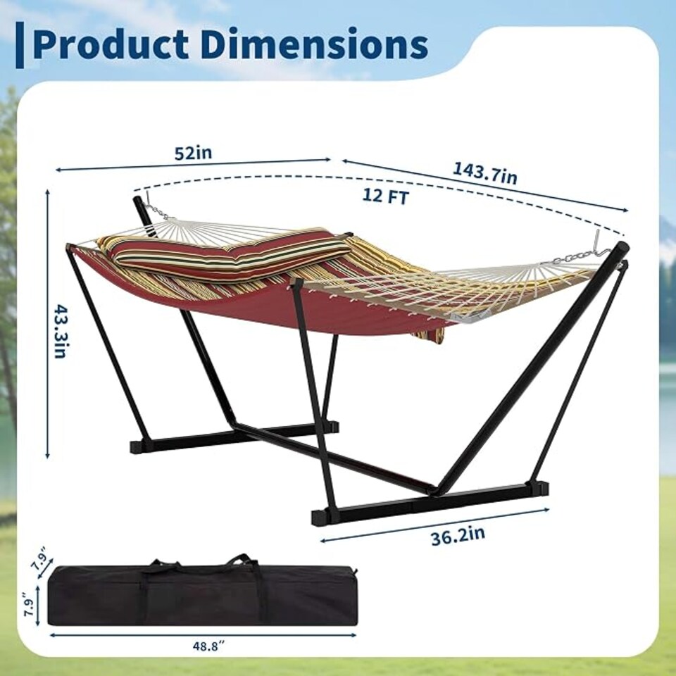 image 1 of London Boutique Double Hammock with Steel Stand, Burgundy Brown 3.65L x1.4W m