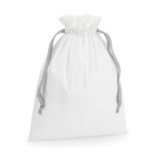 Westford Mill Ribbon Cotton Drawstring Gift Bag - Soft White/Light Grey - 44cm x 36cm