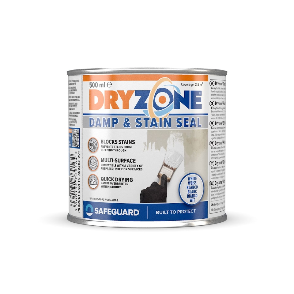 image 1 of Dryzone White Stain Seal & Damp Proof Paint (500ml, White) - Block Damp on Interior Walls | White | White | 500ml
