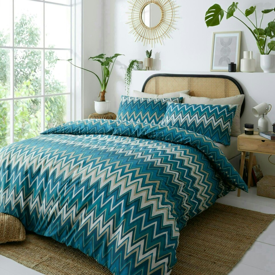 image 1 of Portfolio Home Tyler Zig Zag Geometric Bedding Duvet Cover Set Blue | King
