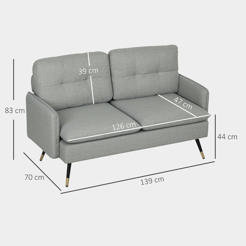 image 1 of HOMCOM Modern Upholstered Two Seater Sofa for Bedroom Living Room Grey