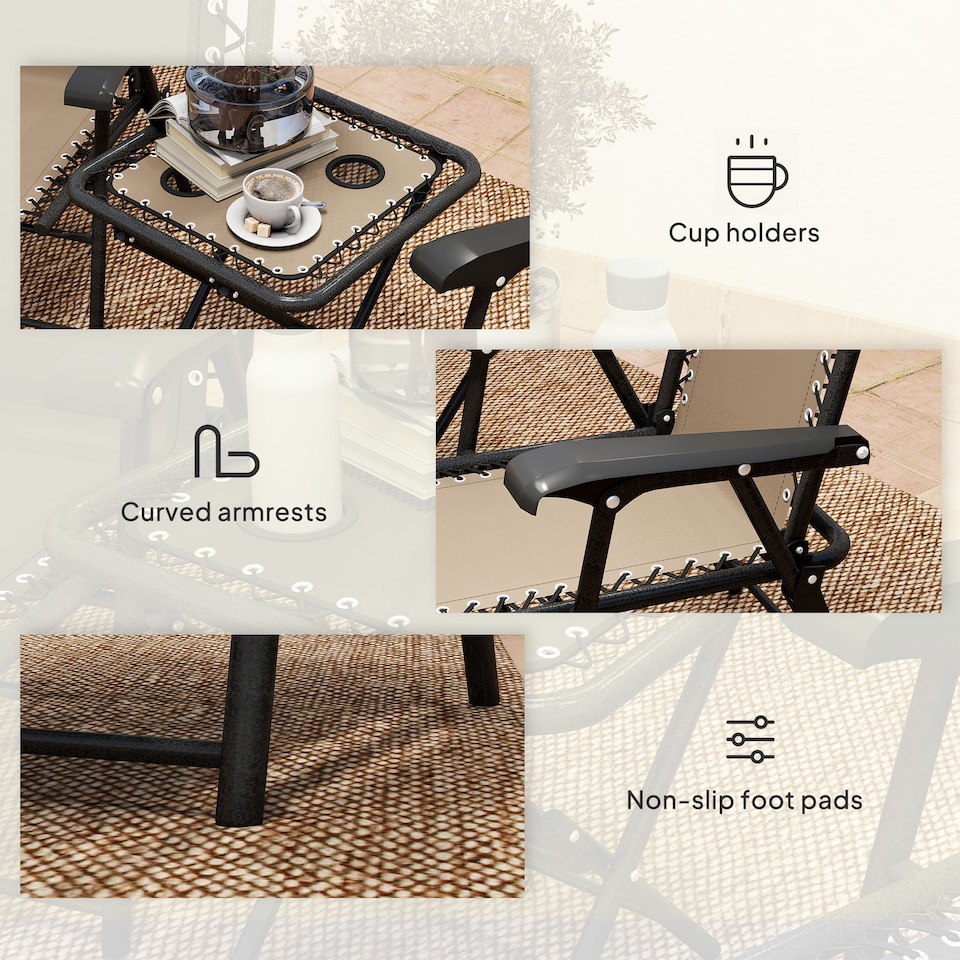 image 1 of Outsunny 3 Pieces Garden Bistro Set, Folding Table and Chairs Set, Metal Garden Furniture Set with Cup Holders for Outdoor, Patio, Balcony, Khaki | Brown