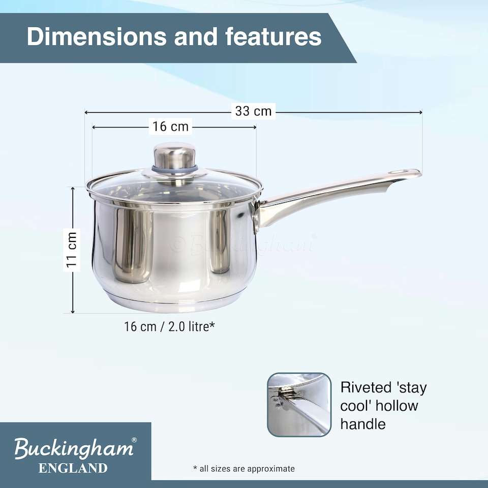 image 1 of Buckingham Stainless Steel Deep Saucepan 16 cm / 2 Litre , Glass Lid Silver
