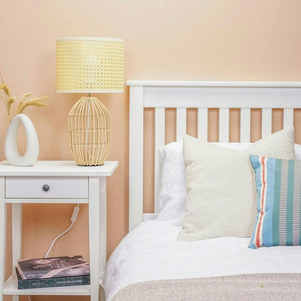 image 1 of ValueLights Natural Rattan Cylinder Table Lamp With Cream Woven Rattan Wicker Shade