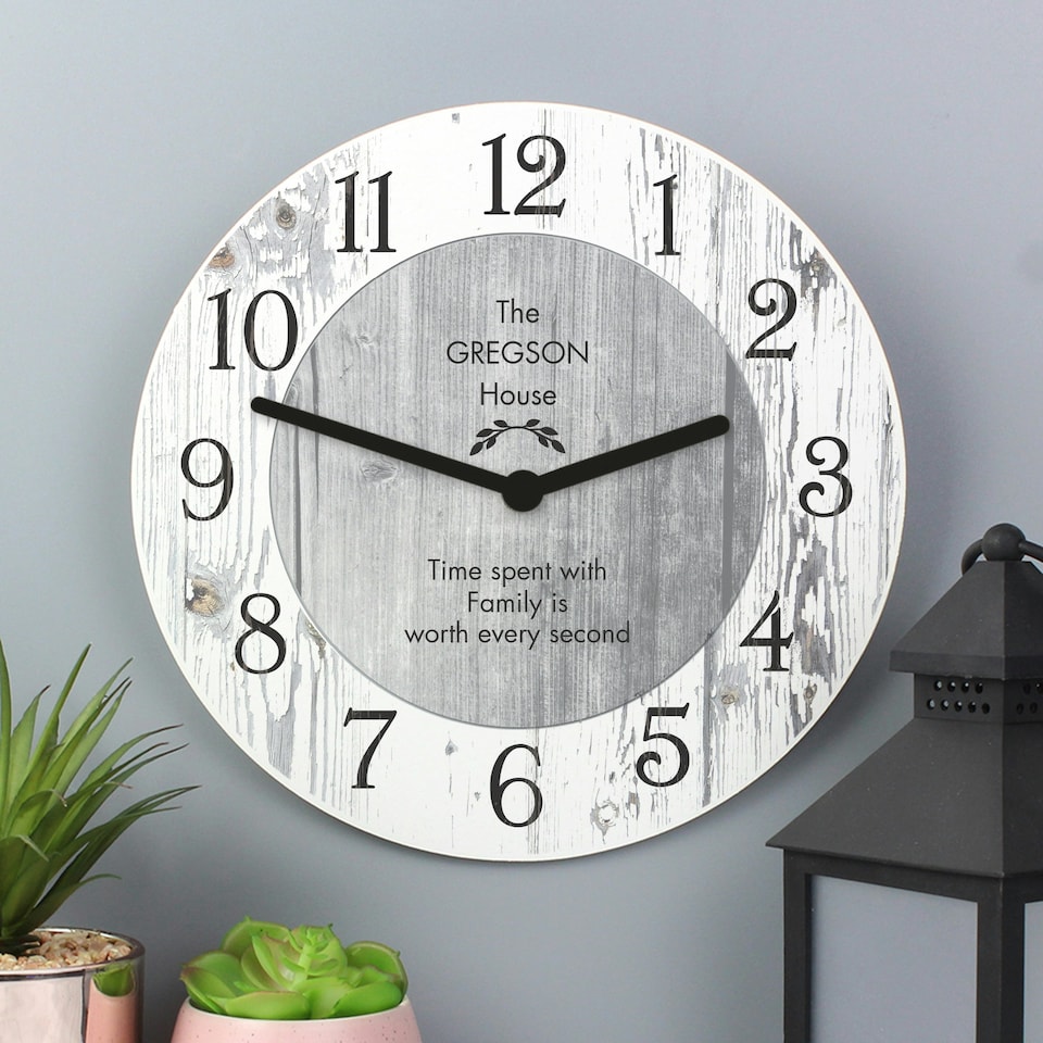 image 1 of Personalised Any Message Shabby Chic Large Wooden Clock