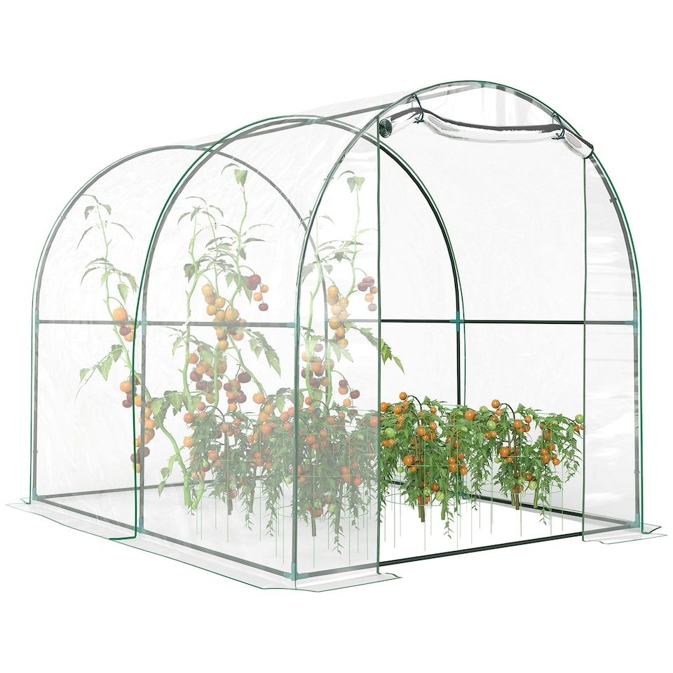 image 1 of Outsunny Walk In Polytunnel Greenhouse w/ Roll Up Door PVC Cover, 2.5 x 2m