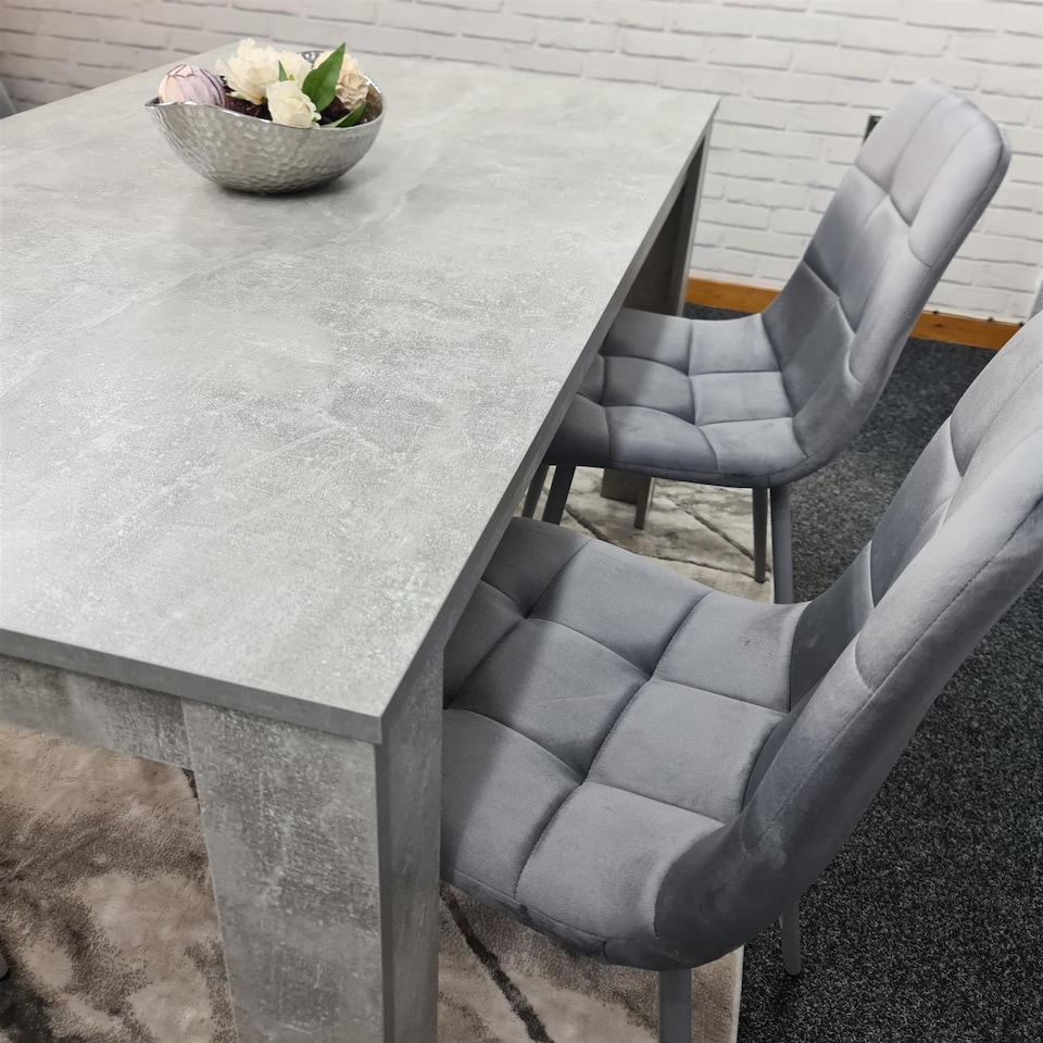 image 1 of Wooden Rectangle Dining Table Set With 4 Grey Velvet Chairs - Dining Room Furniture | Grey | One Size | 5