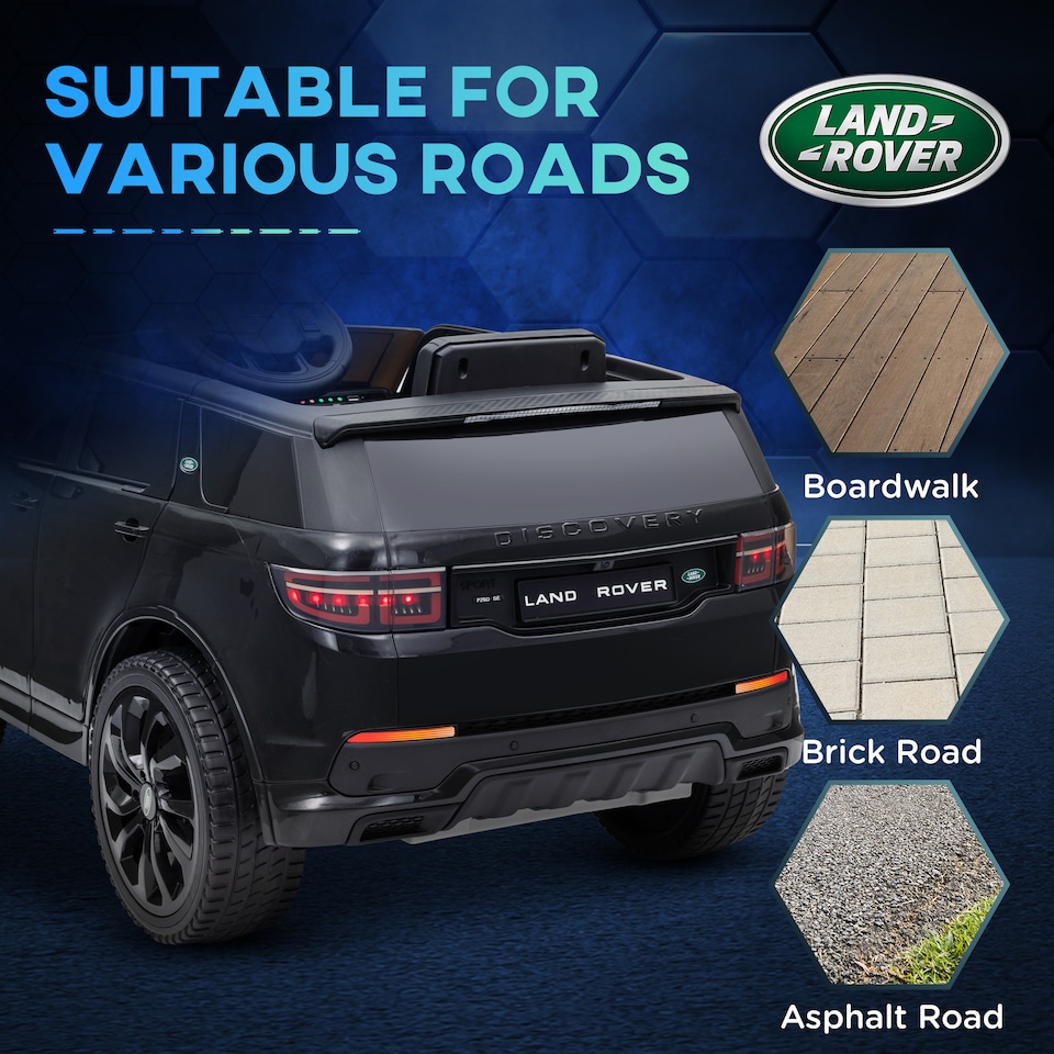 image 1 of AIYAPLAY Land Rover Discovery Sport Licensed Kids Electric Car, 12V Ride on Car with Remote Control, LED Lights, Music, Horn, for Ages 3-6 Years, Black