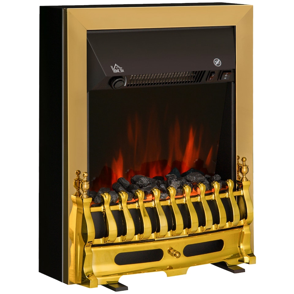image 1 of HOMCOM Electric Fireplace 1 & 2KW LED Fire Flame for Living Room Golden | Gold