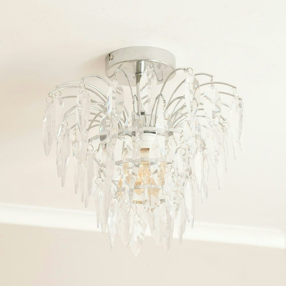 image 1 of ValueLights Emma Acrylic Waterfall Jewel Droplet Pendant Ceiling Light and LED Bulb