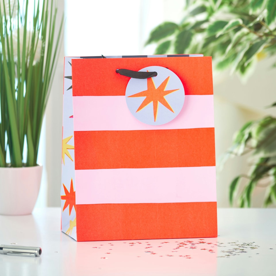 image 1 of Multipack of 3 Medium Gift Bags | Party Bags for Presents | Birthdays/Thank You | For Her/Friend | Stripe Design Orange