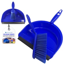Colour Coded Dustpan and Brush Sets Wide Plastic Dustpan with Rubber Lip and Soft Bristle Brush