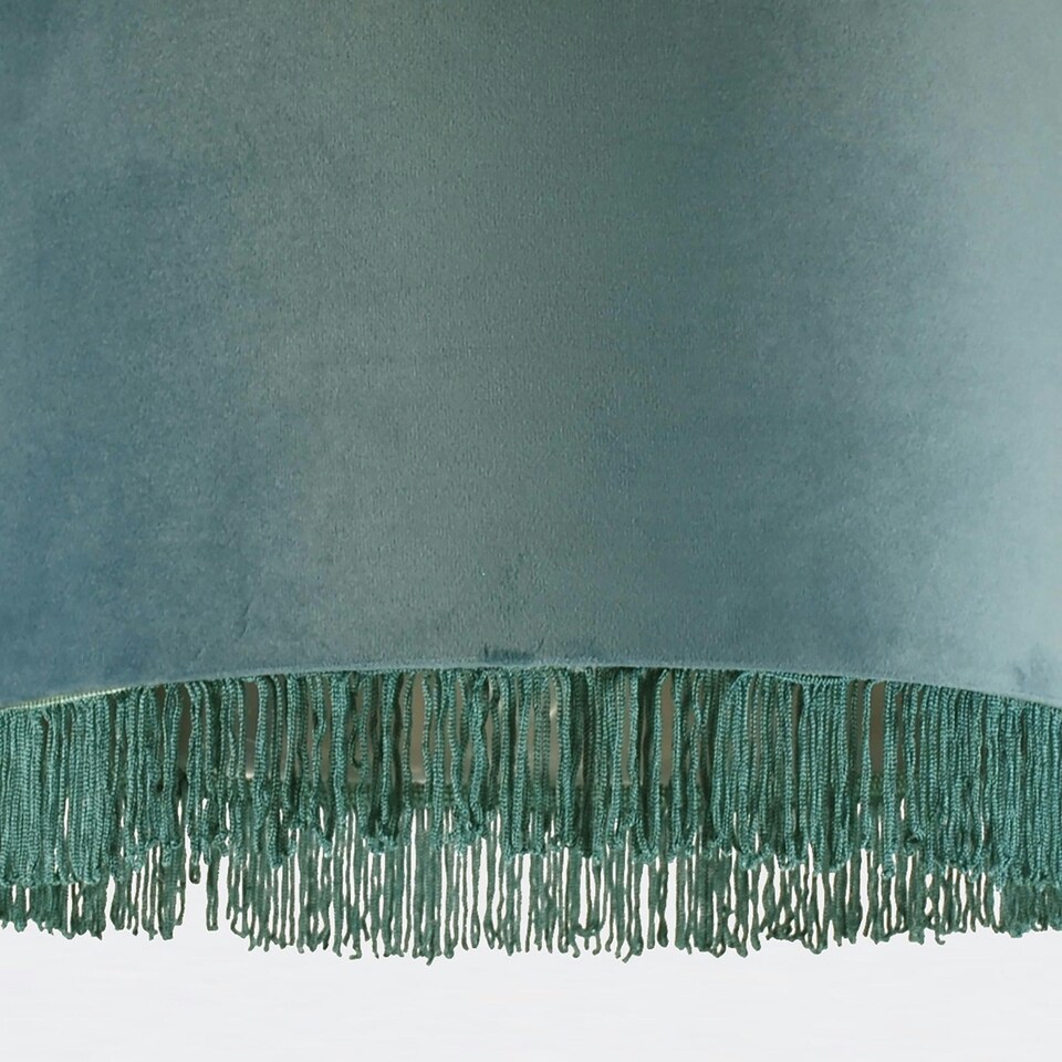 image 1 of First Choice Lighting Set of 2 Teal Velvet With Chrome Inner Tassled Light Shades Green | Chrome