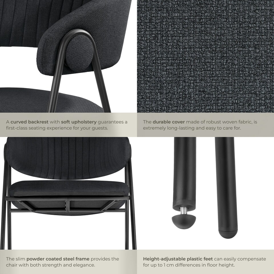 image 1 of Dining Chair Bedano - woven fabric, padded, 150 kg load capacity - Set of 6 Black
