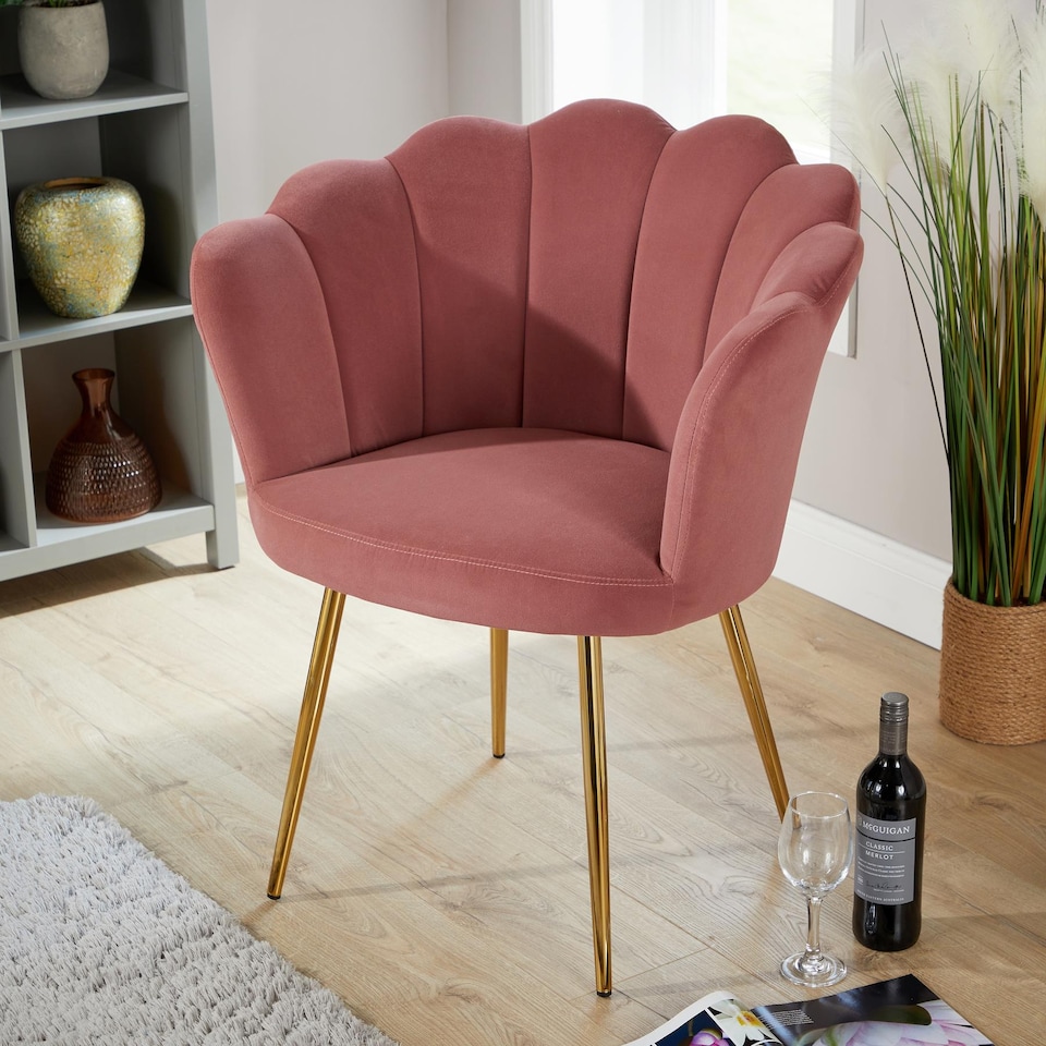 image 1 of Boucle Fabric Scallop Shell Chair Wing Back Armchair Sofa | Pink