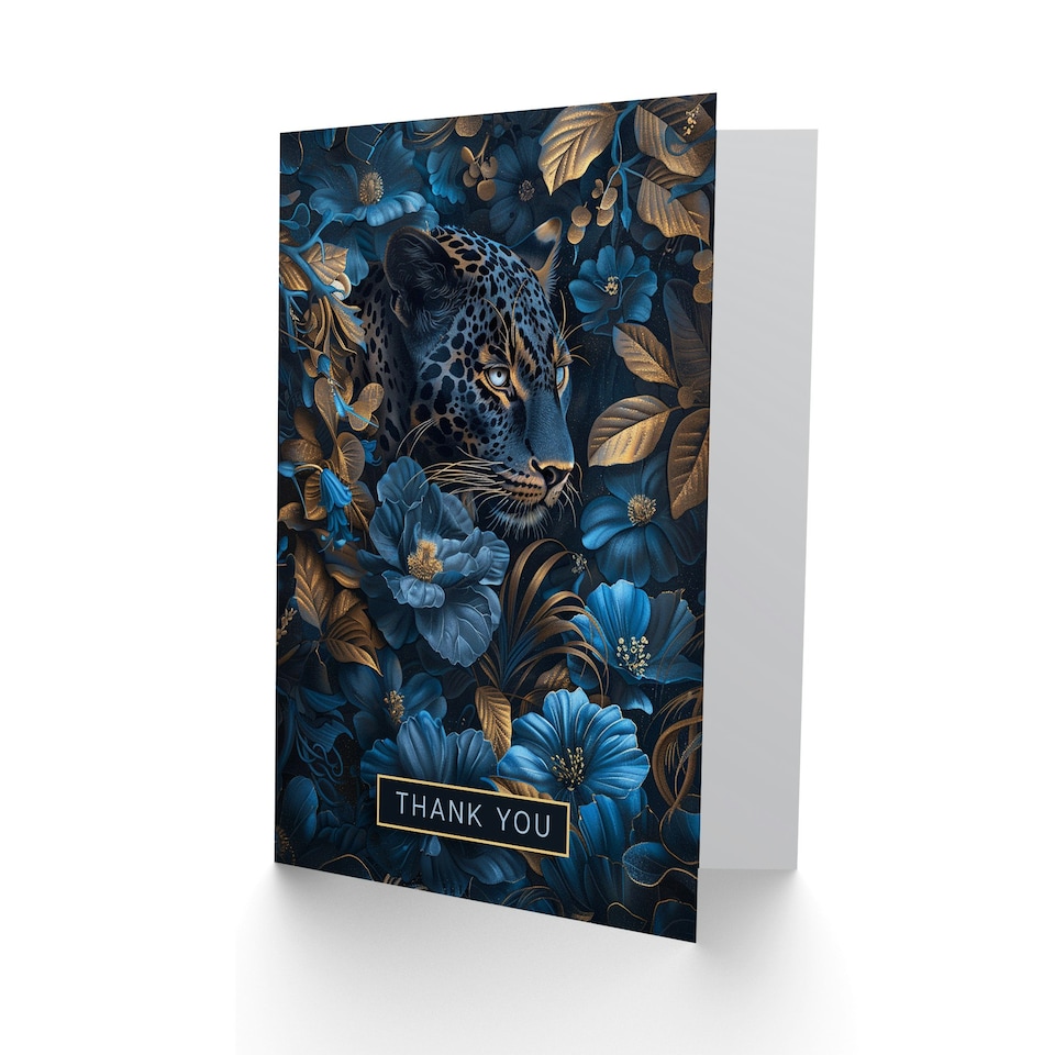 image 1 of Gold Nature Floral Jungle Woman Leopard Thank You Her Card