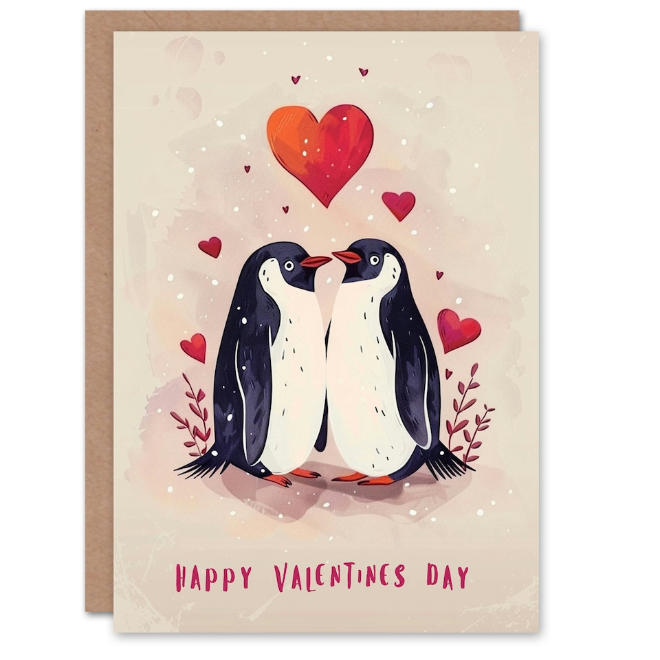 image 1 of Cute Couple Love Hearts Romantic Penguin Anniversary Valentines Day Card