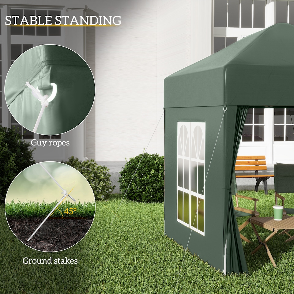image 1 of Outsunny 2 x 2 m Garden Pop Up Gazebo, Wedding Party Tent Marquee, Water Resistant Awning Canopy with Sidewalls, Windows, Carry Bag, Green