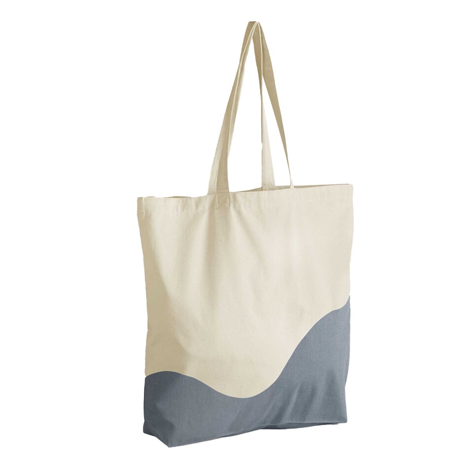 image 1 of Westford Mill Wave Pattern Maxi Tote Bag | Blue | Natural/Blue Grey | One Size | 1