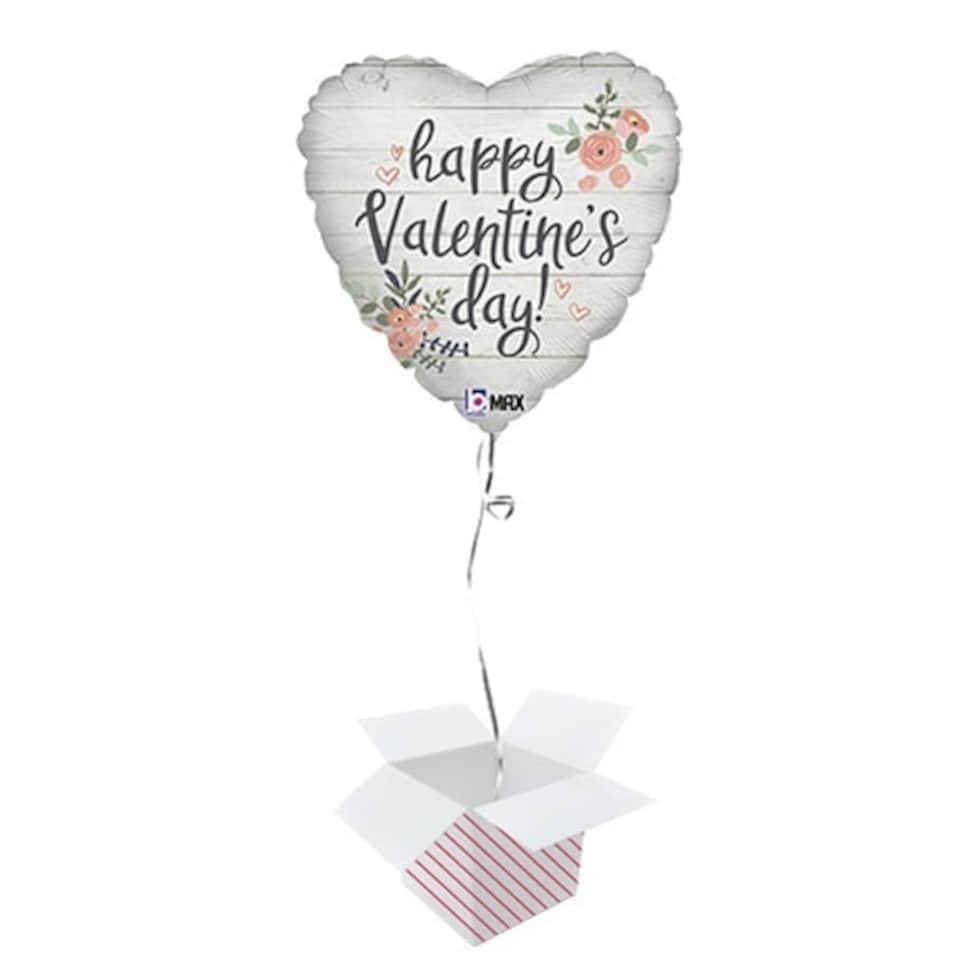 Rustic Happy Valentines Day Heart Shape Foil Helium Balloon - Inflated Balloon in a Box