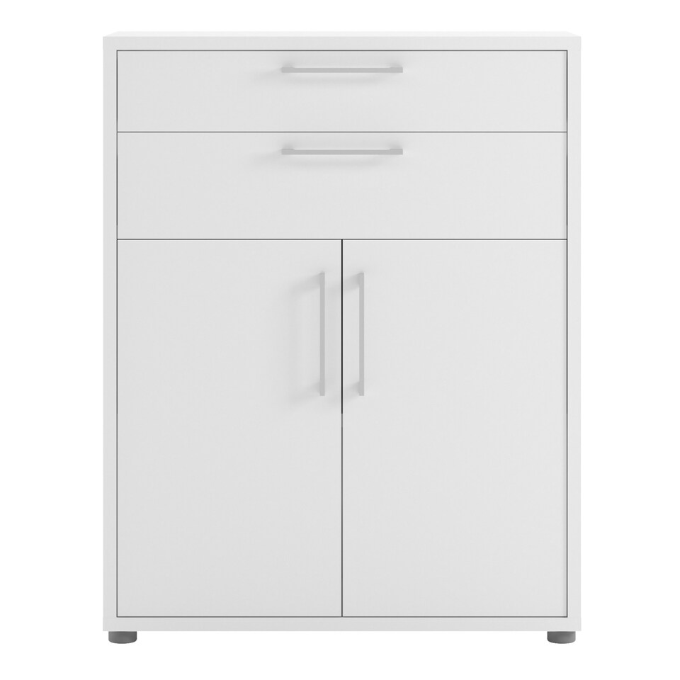 image 1 of Prima Bookcase 1 Shelf With 2 Drawers 2 Doors In White