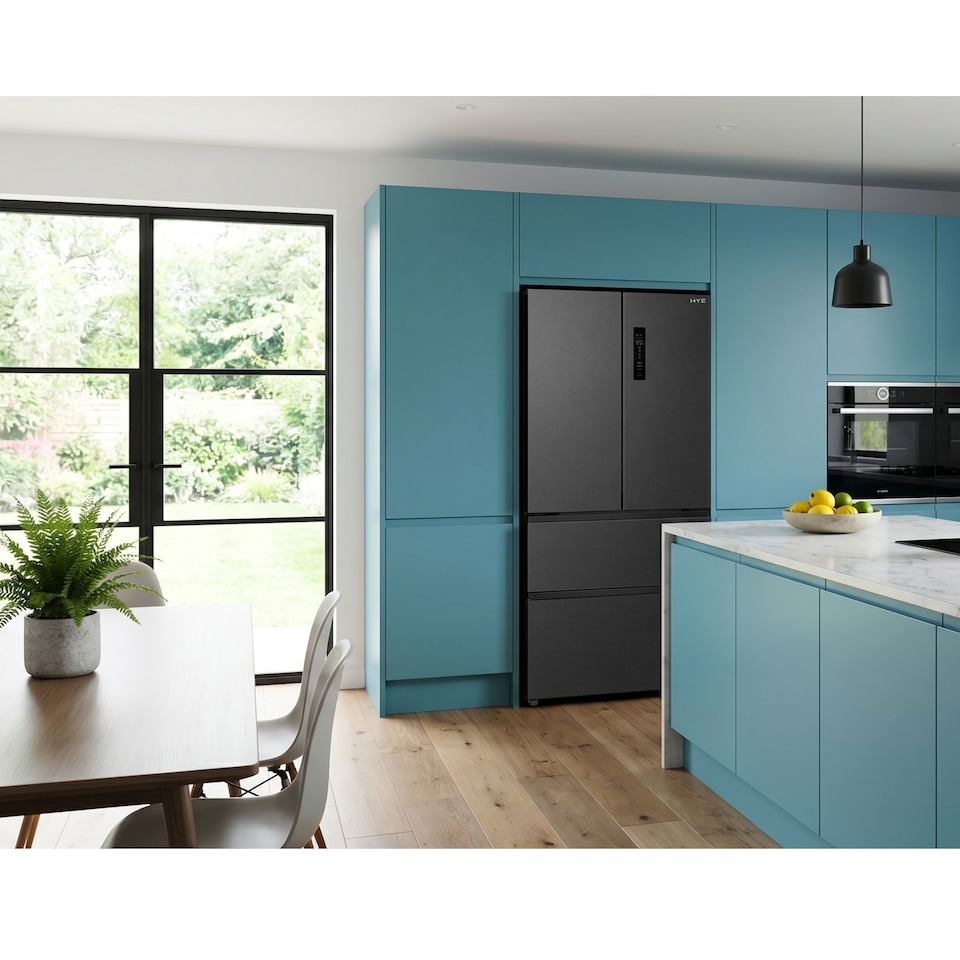 image 1 of HYE 403 Litre Frost Free French Door American Fridge Freezer, 70cm, Black - RF01AMFD403B07