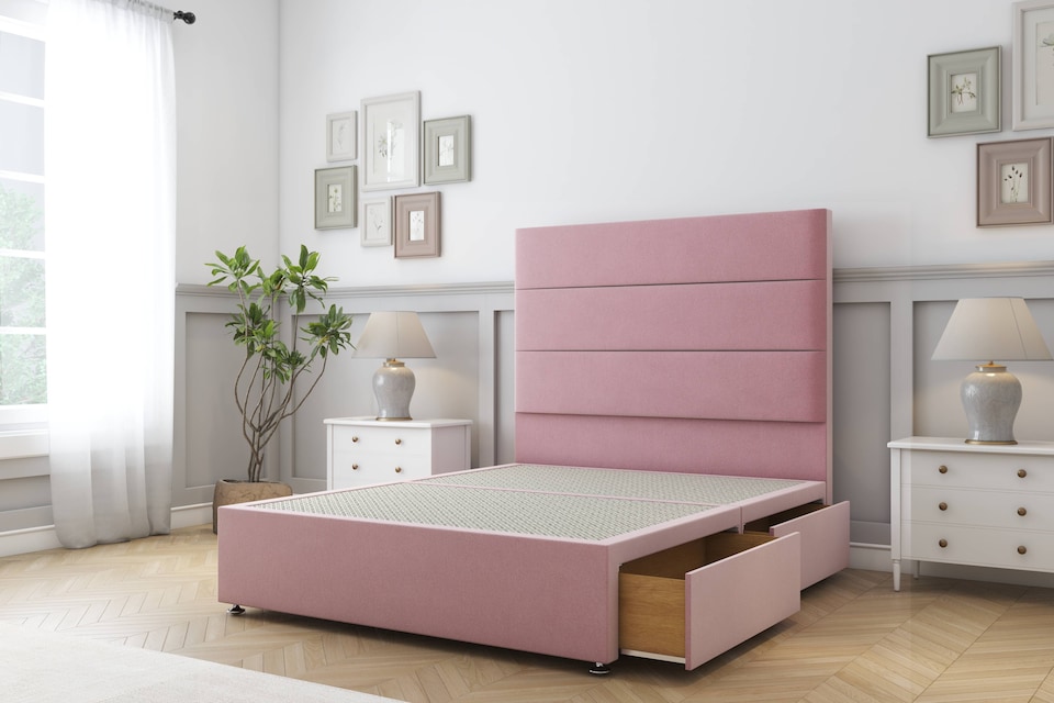 image 1 of Sloomy Texas Pink Plush Divan Bed Base No Drawers With 26 Inch Strutted Headboard | Pink | Pink | Small Single | 1