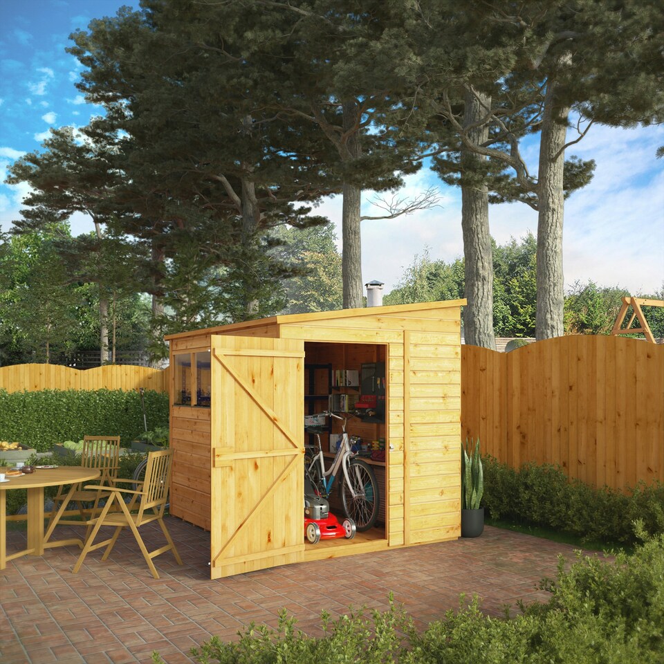 image 1 of 8 x 6 Garden Shed Pent Roof Wooden Shiplap Storage Shed Brown