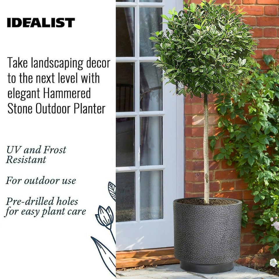 image 1 of Hammered Stone Black Cylinder Planter, Outdoor Plant Pot D36 H36 cm, 30.9 ltrs Cap.
